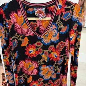 John Was Floral V-Neck Long Sleeve Top